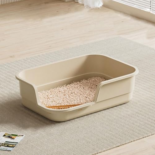 Semi Enclosed Cat Litter Box with High Sides, High Wall Low Entry Litter Box for Senior Cats, Plastic Easy Clean Extra Large Cat Litter for Indoor Pet Potty (White, Small)