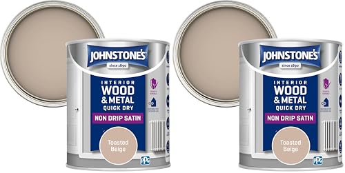 Image of Johnstone's - Quick Dry & Nondrip Satin Paint for Wood & Metal - Toasted Beige | Interior & Exterior | Self-Undercoating, Low Odour, Water-Based, Dry in 1-2 Hours | 12m2 Coverage per Litre | 750ml