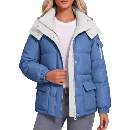 Women's Cropped Puffer Jackets Winter Stand Collar Insulated Hooded Coats - image 5