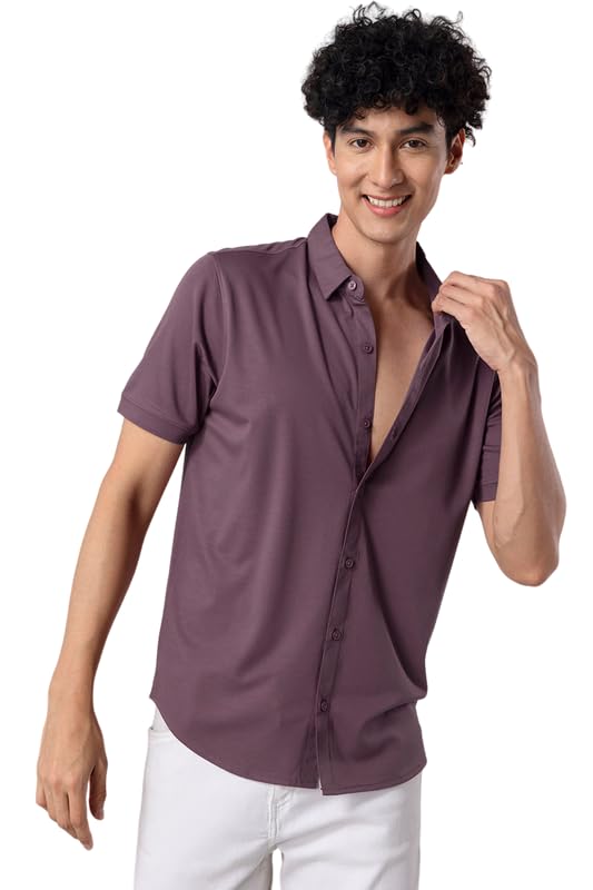 Image of SNITCH Men Rayon Blend Regular Maverick Plum Shirt