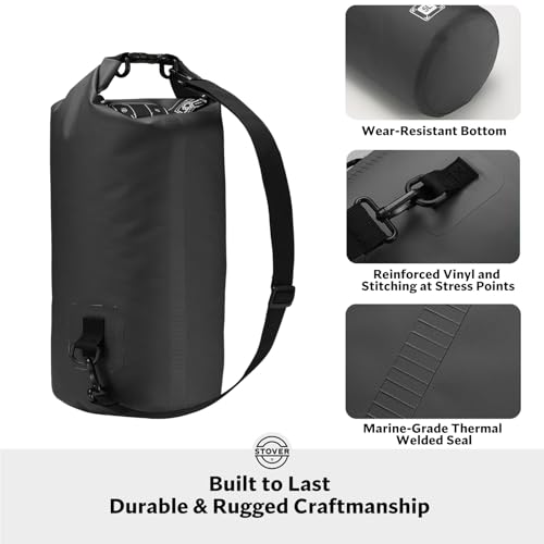Image of STOVER 5 /10 /25 /30 /40L Waterproof Dry Bag, Small Lightweight Roll Top Dry Bag Backpack w /Waterproof Phone Case, Kayaking, Travel, Hiking, Fishing, Tubing, Camping, the Beach, Men /Women (Black)