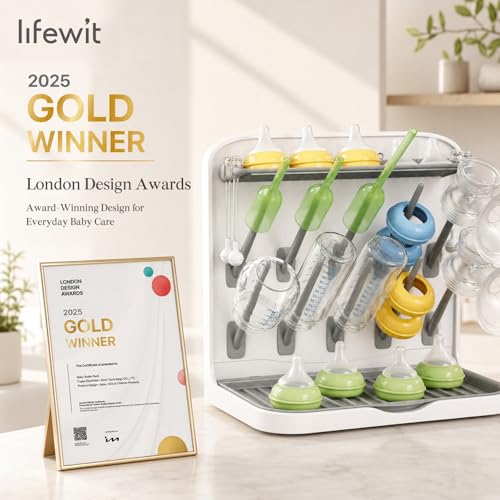 Image of Lifewit Baby Bottle Drying Rack with 10 Hooks, Newborn Essentials Must Haves, Bottle Storage Organizer for Countertop, Cabinet, Rack Dryer Holder for Pacifiers, Pump Parts, Baby Stuff