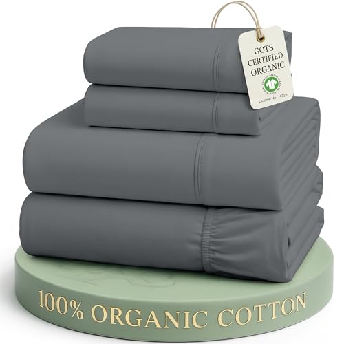 Image of LANE LINEN 100% Organic Cotton Sheets King Size Machine Washable Fully Elasticized Soft & Comfy Mercerized Sustainably Produced All Season Eco Friendly Cotton Sheets sabanas King- Charcoal