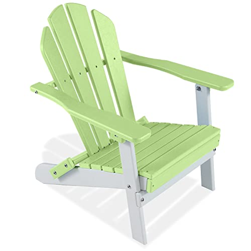 Abcpatio Folding Mini Plastic Adirondack Chair - Outdoor Comfortable Adirondack Chairs, Weather Resistant Patio Folding Seating For Patio, Porch, Deck, Pool, Garden, Backyard (Kelly Green/White) #TOP14
