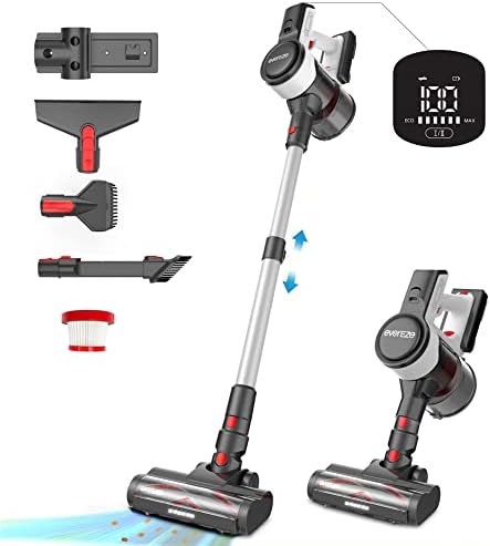 Evereze EVC3001 Cordless Stick Vacuum with 45 Minute Runtime, 1.1 Qt. Large Dust Cup, 3 in 1 Wall Mounted Accessory Storage, and LED Display