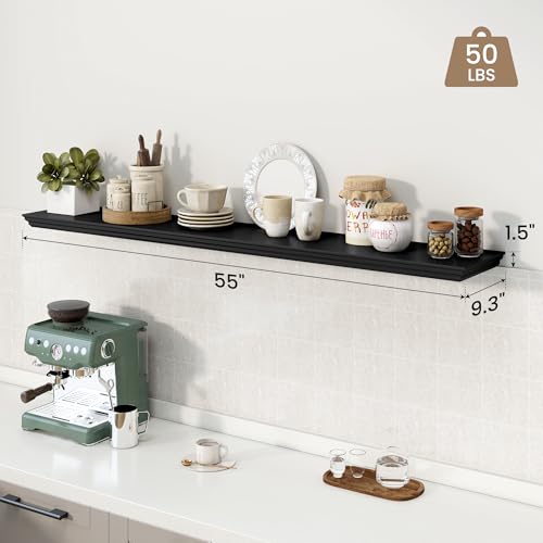 Image of 55 Inch Floating Shelves for Wall, 9.3 inchD Crown Molding Wood Display Shelf