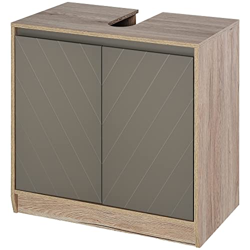 HOMCOM Meuble Salle de Bain sous Lavabo - Meuble sous-Vasque - Placard 2 Portes avec étagère - dim. 60L x 30l x 59,8H cm - Panneaux Particules chêne Clair Gris