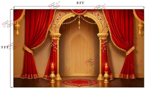 Image of S2S Red Candel Backdrop Cloth for Pooja Decoration Traditional, Background Decoration Cloth | Curtain Cloth for All Festival, Functions & Ceremonies - (5 x 8 Feet) (RED CANDEL)