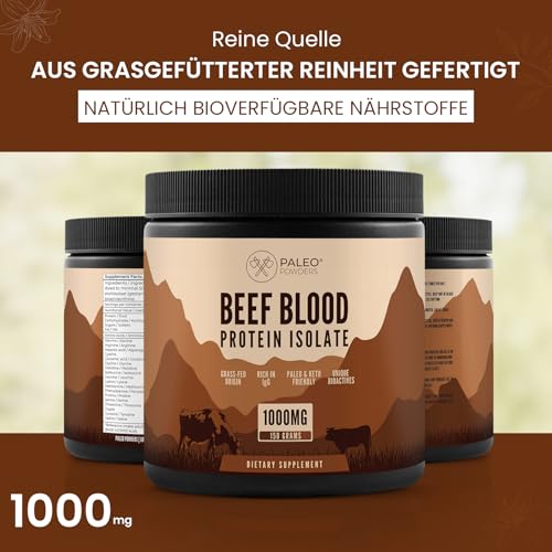 Paleo Powders Rinderblut Protein Isolat – Grasgefütterte Neuseeland Rinder, Hoher IgG-Gehalt, Bioaktive Peptide, Neutraler Geschmack, GMP-Qualität