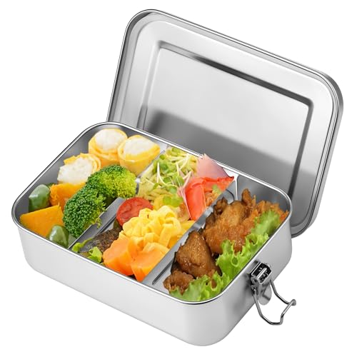 Kssvzz Stainless Steel Lunch Box with Compartments 1400ML Metal Bento Box for Adults Kids Leakproof Sandwich Box Food Containers for School Home Office