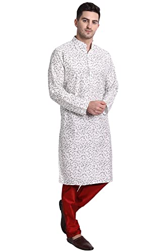 Image of Men's Art Silk Printed Kurta Pajama Set Mandarin Collar Ethnic Motifs Party Dress