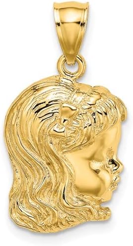 14K Yellow Gold Girl Head Charm Necklace Pendant with 18" Length Chain