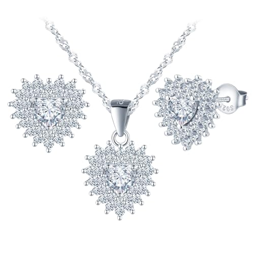 Juegos de joyas de plata 925 MicLee: collar y pendientes antialérgicos de corazón mujer
