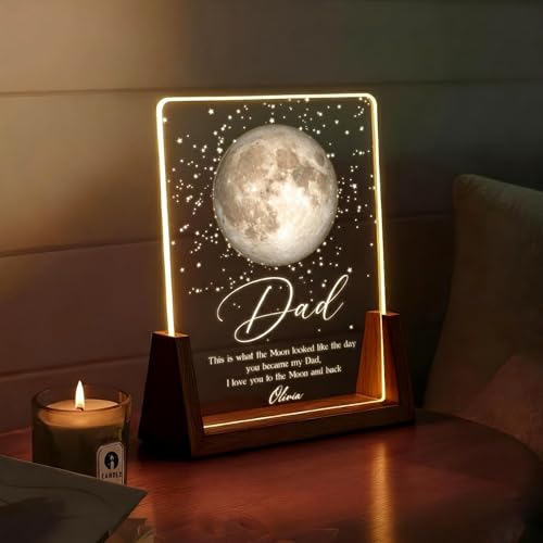Giantbighands Personalized Moon Phase LED Night Light Custom Date & Moon Phase for Dad Unique Fathers Day Gift Birthday or Christmas Gift for Dad