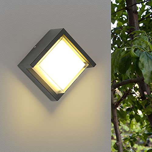 Apliques de Pared Exterior LED 18W, Moderna Lampara de pared Led IP65 impermeable, 3000K Blanco Cálido iluminación aplique pared, para jardín Garaje Patio Camino Pasillo Terraza Camino de, 16x16x10cm Cover