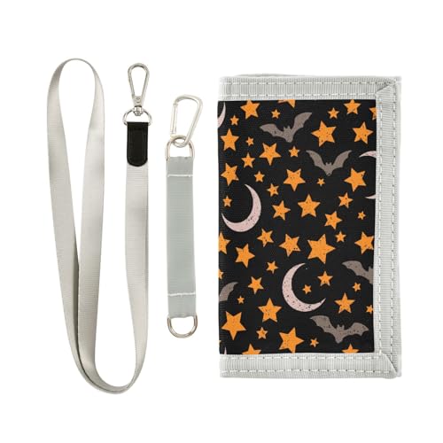 JHKKU Halloween Bat Stars Trifold Wallets for Kids Boys Girls, Outdoor Sports Wallet for Teen, with Zipper Coin Pocket Novelty Purse