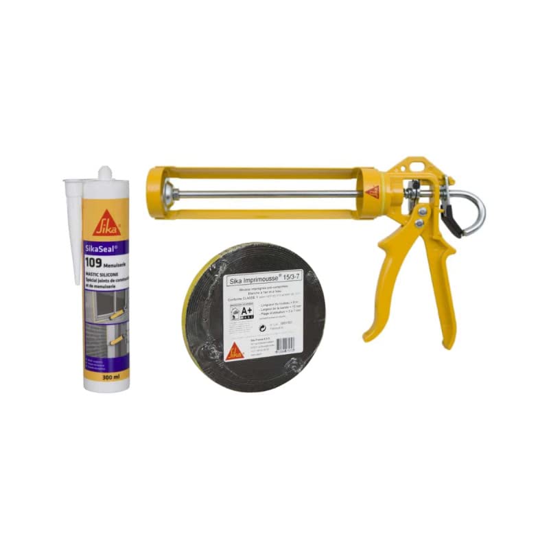 Kit SIKA pose fenêtre Mousse polyuréthanne - Mastic silicone 300ml - Pistolet manuel pour cartouche