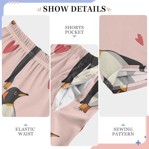 Pajama Bottoms, Pajamas Pant Cute Penguins Hearts Lounge Wear Casual Pink Sleep Long Pants Soft Pjs Sleepwear4