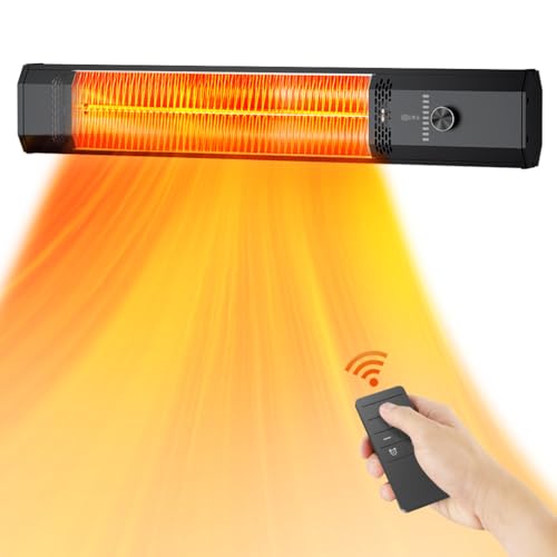 Wall Mounted Outdoor Patio Heater,Space Heater for Garage Backyard Room Indoor,1500W Fast Electric Infrared Heater with Remote Control,9H Timers,Waterproof,Child Lock,Large Black