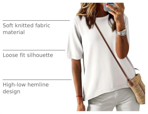 Image of Dokotoo Womens Tops 2026 Casual Summer Crewneck Short Sleeve Striped Color Block Knit High Low Trendy Pullover Sweaters