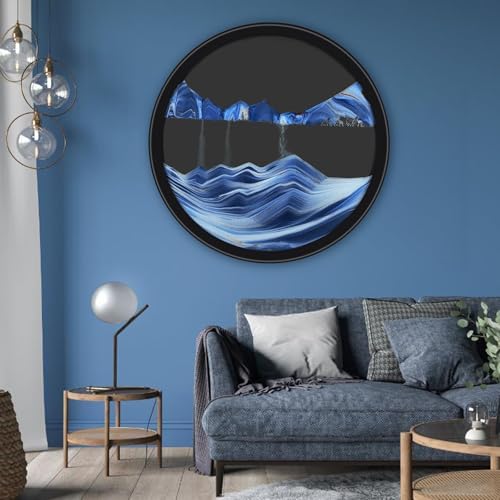Mtadmai 24" Moving Sand Art, 3D Sand Art Pictures Deep Sea Sandscape Living Room Decoration, 360° Rotate, Glass Crafts Solid Wood Frame, Relaxing Mood Home Office Work Wall Art Decor-Blue