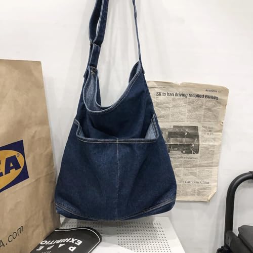 Image of Denim Shoulder Bag Canvas Messenger Bag for Women Men Tote Bag Casual Retro Aesthetic Crossbody Bag Handbag