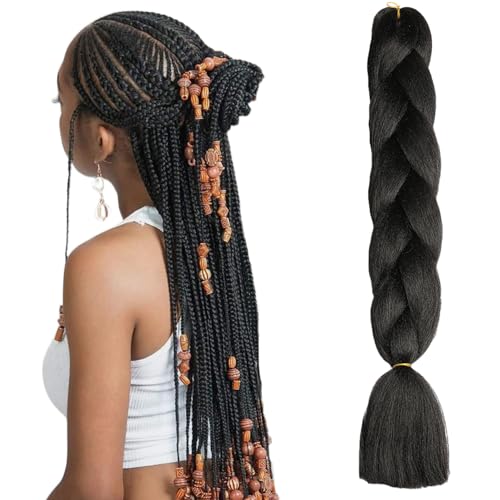 ShowJarlly Pelo Para Trenzas Africanas 24" Jumbo Extensiones Trenzas 60cm Negro Natural Sintetico Pelo Trenzas Africanas 1 Paquete Para Ganchillo Trenzado de Extensiones(1B#)