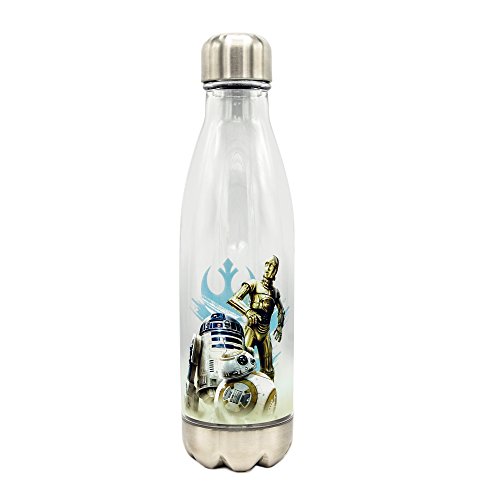 Silver Buffalo Disney Star Wars Episode 7 Droid Group Plastic Curved Water Bottle, 20 oz, Multicolor