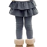 Evelin LEE Kids Girls Elastic Waist Stretchy Fleece Lined Leggings with Ruffle Tutu Skirt Dark Gray