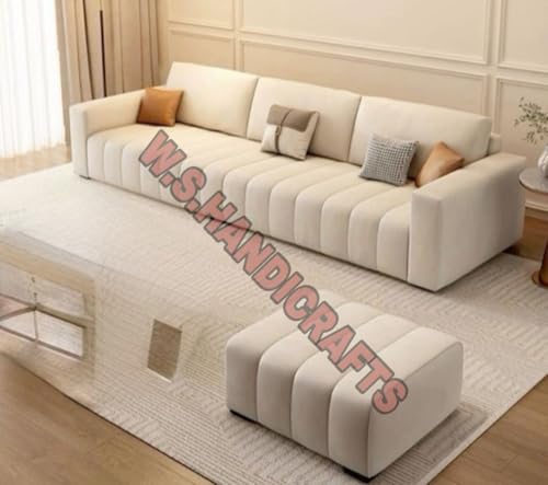 Image of Wooden 5 Seater Sectional Sofa Set | 4+1 | Solid Wood Sofa Fabric Upholstery | L Shape Couch Furniture for Living Room | Home, Office