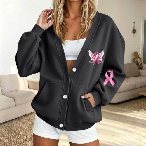 Breast Cancer Awareness Sweatshirt for Women Open Front Oversized Sweater - image 2