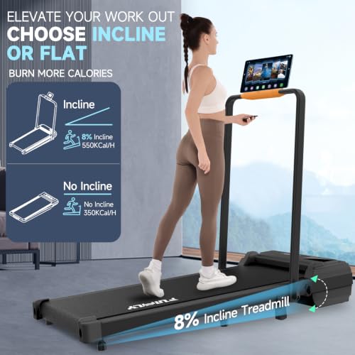 Image of FUNMILY Upgrade Walking Pad Folding Treadmill with 12% /15% Incline & Handle Bar, 3.5HP Foldable Under Desk Compact Treadmills for Home /Office /Gym, 400+lb Capacity, Shock Absorption