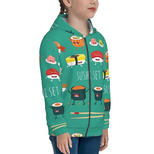 Cute Sushi Kids Pullover Hoodies Boys Zip Up Sweatshirts Girls Athletic Clothes with Pocket4