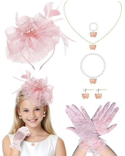 Girls Tea Party Fascinators Hats Girls Church Hats 20s 50s Pillbox Hat Cocktail Mesh Flower Pearl Feather Headband