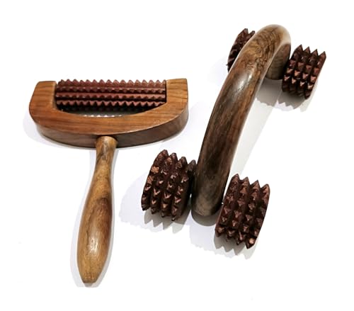 Masseur manuel en bois marron foncé pour détendre les muscles profonds du dos et des jambes