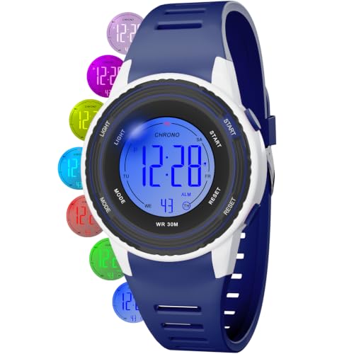Image of Kids Digital Analog Watches for Girls Boys, 7 Color Lights Waterproof Cute Wristwatches for Kids with Alarm Stopwatch, Great Present for Girls Boys Ages 5-13