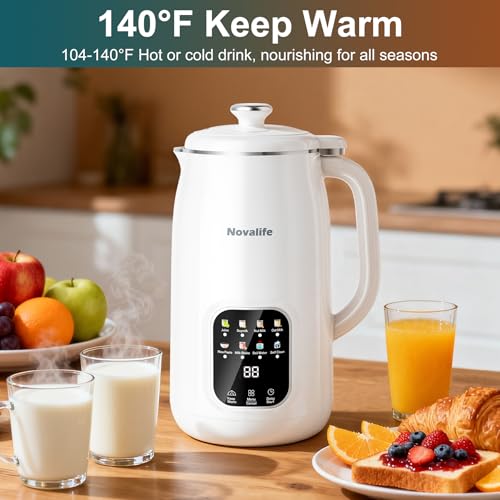 Image of 8 in 1 Nut Milk Maker Machine, 40oz Soy Milk Maker Blender, Homemade Soy Milk, Oat Milk, Almond Milk, Juice, Plant Based and Non Dairy Beverages, 12H Delay Start /Keep Warm /Self Cleaning, White