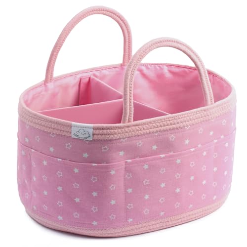 Image of Littlenuggies XL Baby Diaper Caddy Organizer, Stylish Nursery Diaper Storage Basket, Portable Large Car Travel Caddy - Diaper changing Caddy - Water Proof baby organizer basket - Rose Pink
