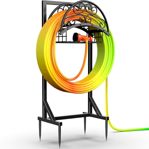 Heavy Duty Garden Hose Holder with Storage Basket, Detachable & Super Stable Water Hose Holder for...