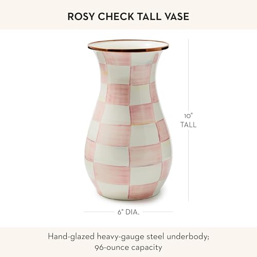 Image of MACKENZIE-CHILDS Enamel Tall Vase, Pink-and-White Rosy Check