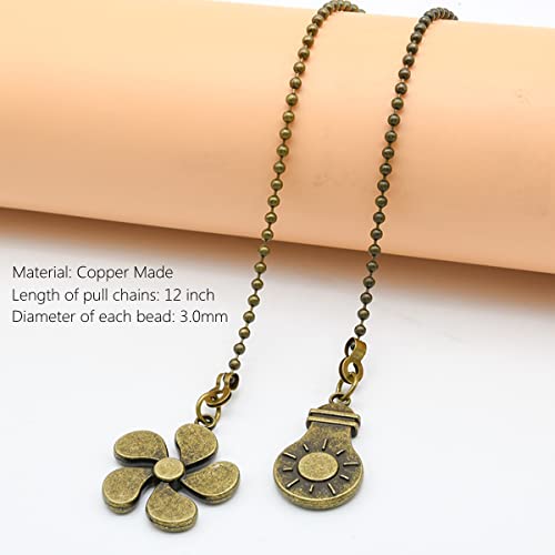 Image of DAYONE Ceiling Fan Pull Chain Kit, Bulb and Fan Pattern Pull Chain Extension Fan Pull Chain Pendant 4PCS 12 Inch Ceiling Fan Chain Extender with Ball Fan Chains Connector (Antique Bronze)