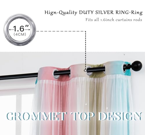 Image of Yancorp Curtains for Girls Bedroom Kids Room Curtain Colorful Window Nursery Curtain 63 inches Length Room Darkening Grommet 2 Layers (Baby Pink Blue, W34 X L63)