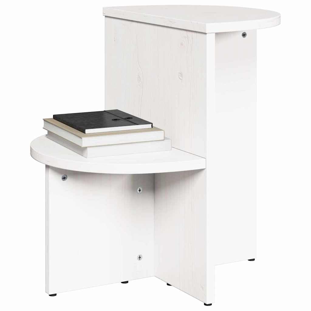 Couchtisch Weiß Massivholz Kiefer 50 x 40 x 50 cm rund Wohnzimmer Beistelltisch mit Ablage Stauraum, Stabiler Sofatisch für Lounge und Kaffeezubehör