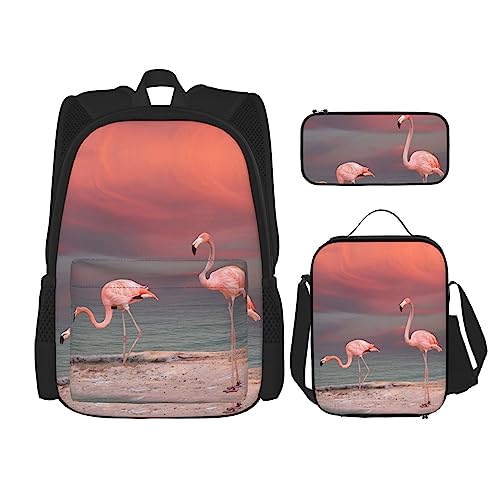 Sac à dos voyage flamant rose noir lot de 3 bagages cabine