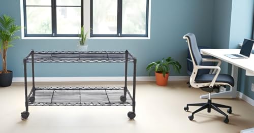 Image of Premium Heavy-Duty 2-Tier Black Metal Wire Storage Rack Shelf Organizer | Adjustable Multipurpose Freestanding Shelving Unit for Home, Office, Kitchen | Size 14 inch D x 24 inch W x 16.3 inch H Inch
