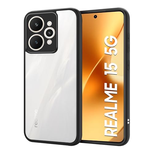 Image of CEDO Backcover for Realme 15 (5G) | Camera Protection Bump Shockproof Edge | Ultra Hybrid Transparent Acrylic Clear TPU+PC Hard Backcase Cover (Black)