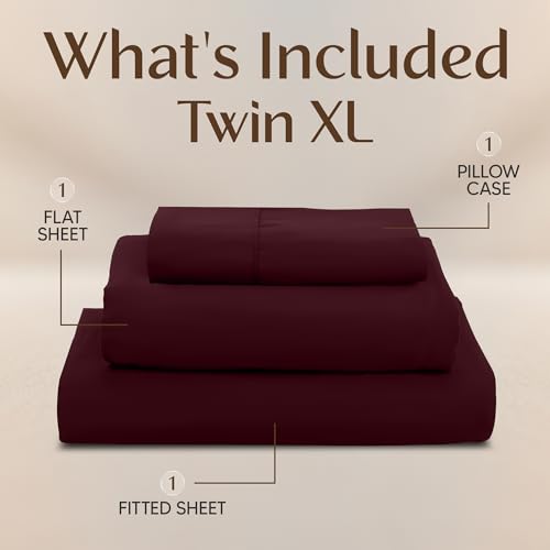 Image of Utopia Bedding Twin XL Sheet Set - 3 Piece Bed Sheets for Twin XL Size Bed, Soft and Breathable Microfiber, Includes 1 Fitted Sheet, 1 Flat Sheet and 1 Pillowcase - Oeko Tex (Burgundy)