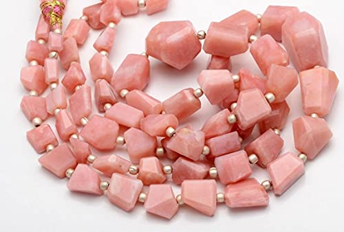 Opale rose du Pérou naturelle en pépites facettées 38cm pour création bijoux