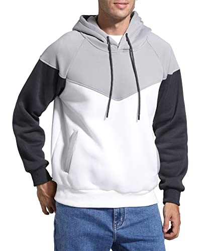 Niceif Men Hoodie Long Sleeve Active Running Sweatshirt Fashion Hooded Jerseys, Grey White L #TOP1