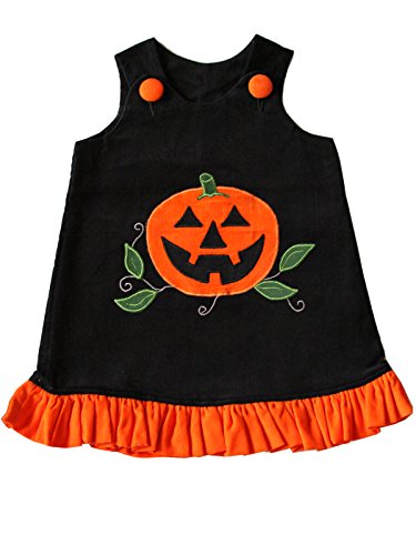 Jack-O-Lantern Baby Girls Halloween Jumper Dress Black Orange Ruffles